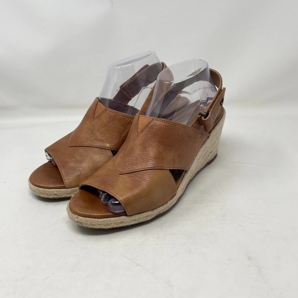 Vionic Brown Toffee Zamar Espadrille Wedge Crossover Leather Sandals Size US 9.5 - Picture 13 of 13